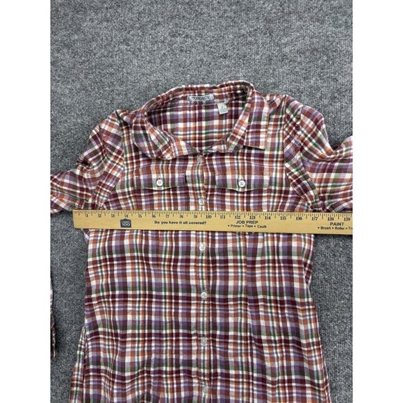 Toad&Co Shirt Womens Small Purple Orange Green Plaid Organic Cotton Button Up - Picture 4 of 7